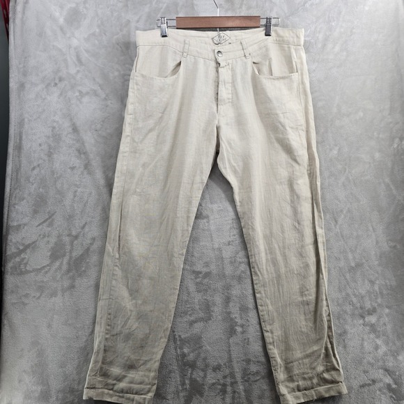 Alex Crane Size 34 Cham Linen‎ Pants Bone Beige Straight Leg Button Fly